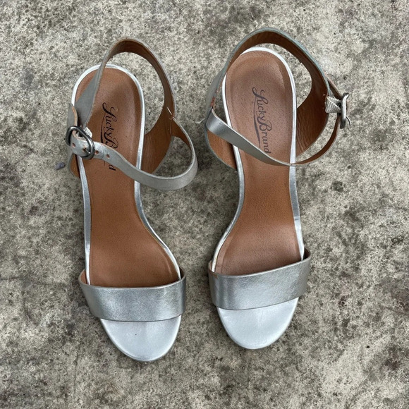 Lucky Brand  Silver Ankle Strap Heels, Size 7 - Picture 2 of 13